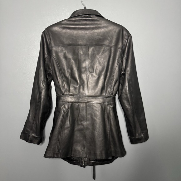 Jacqueline Ferrari Black Lambskin Leather Belted Jacket Coat Women's Medium Y2k - Picture 7 of 11